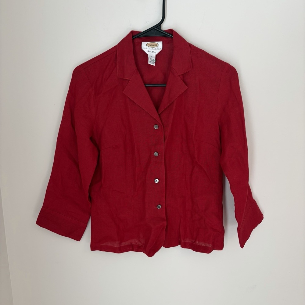 Talbots Irish Linen Red Button Down Blouse Top 2 Petite Quiet Luxury Coastal